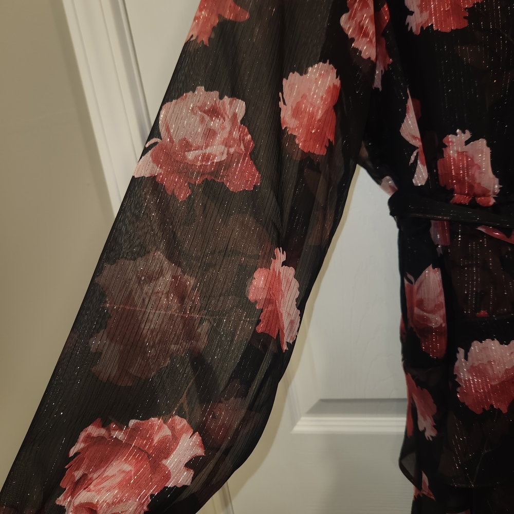 Simply Vera Vera Wang Mauve And Light Pink Floral Long Sleeve Black Dress - Picture 2 of 7